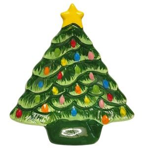 Mr. Christmas Tree Trinket Tray Retro Ceramic Green Multi 6"‎ Holiday Gift Decor